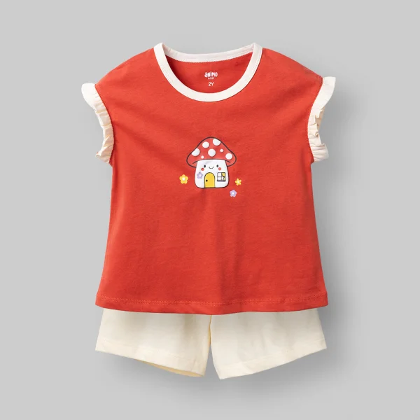Bộ bé gái ngắn Animo Easy LU0326013 (1Y-4Y,Đỏ-kem,DD01)