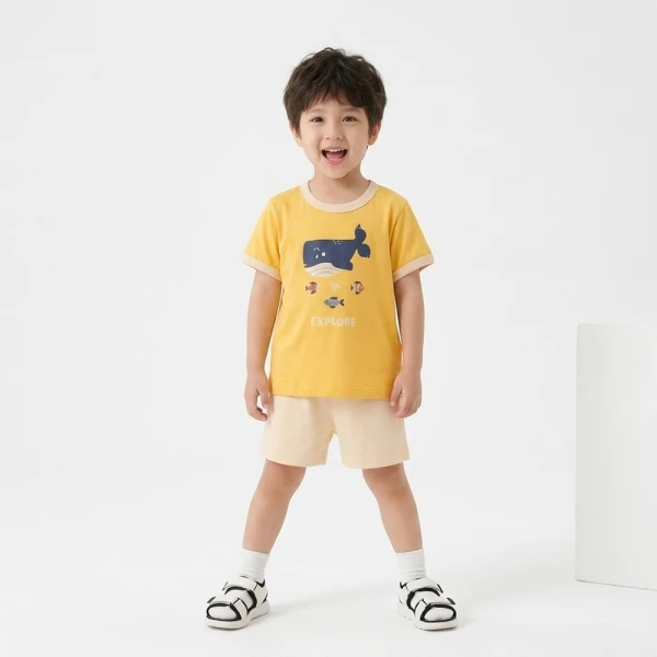 Bộ bé trai ngắn Animo Easy HN0526033 (1-4Y Vàng-kem)