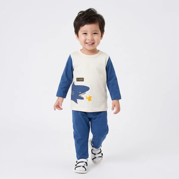Bộ bé trai dài Animo Easy SU26 HN0426063 (1-4Y,Kem-Xanh dương đậm)