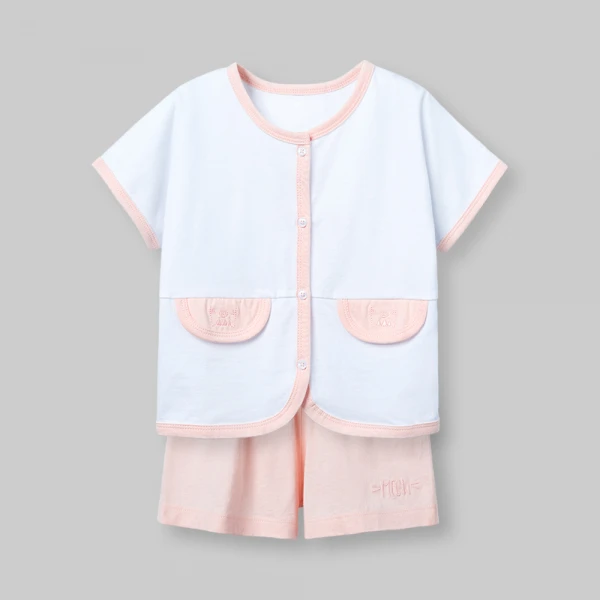 Bộ bé gái ngắn bst Meo Animo VD0526022 (1-6Y,Trắng-cam nhạt)