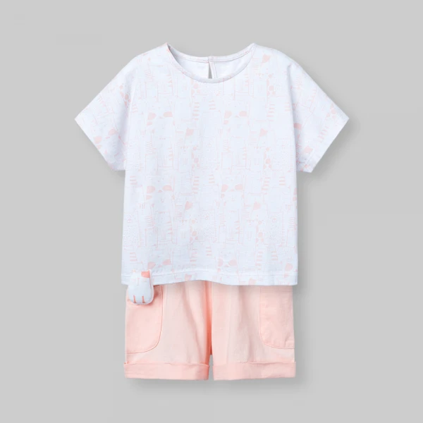 Bộ bé gái ngắn cánh dơi bst Meo Animo VD0526020 (1-6Y,Cam nhạt)