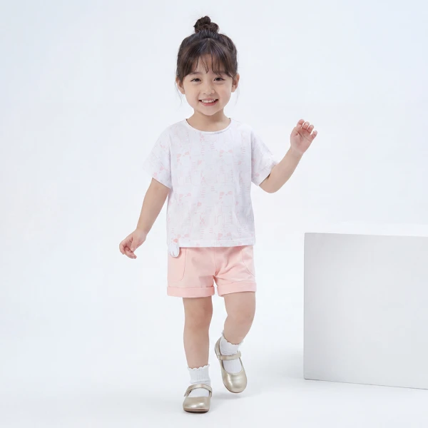 Bộ bé gái ngắn cánh dơi bst Meo Animo VD0526020 (1-6Y,Cam nhạt)