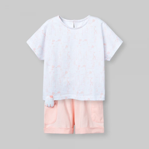 Bộ bé gái ngắn cánh dơi bst Meo Animo VD0526020 (1-6Y,Cam nhạt)