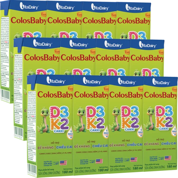 Combo 3 lốc Sữa Uống Dinh Dưỡng Colosbaby Gold D3K2 180ml (lốc 4 hộp)