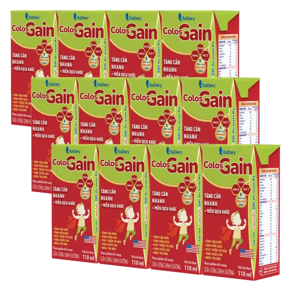 Combo 3 lốc Sữa uống dinh dưỡng Colos Gain 110ml, lốc 4 hộp (trên 1 tuổi)