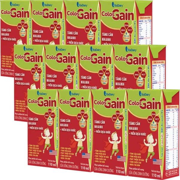 Combo 3 lốc Sữa uống dinh dưỡng Colos Gain 110ml, lốc 4 hộp (trên 1 tuổi)