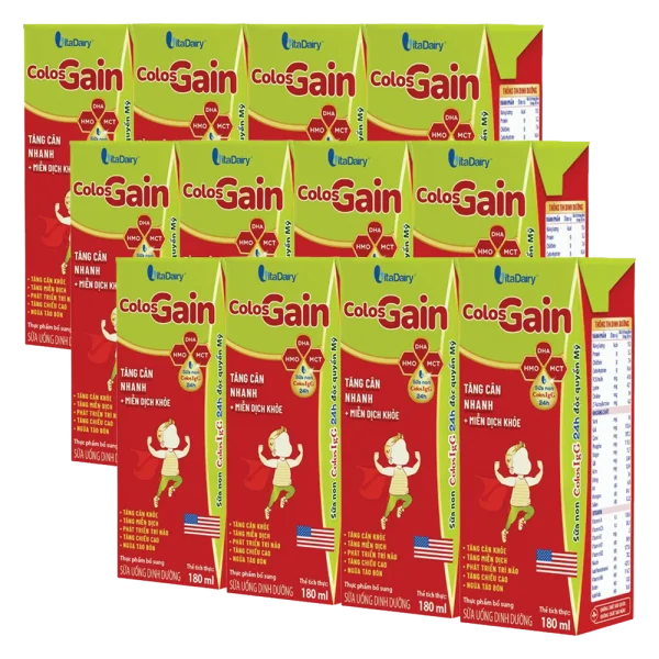 Combo 3 lốc Sữa uống dinh dưỡng Colos Gain 180ml, lốc 4 hộp (trên 1 tuổi)