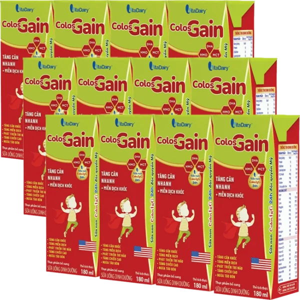 Combo 3 lốc Sữa uống dinh dưỡng Colos Gain 180ml, lốc 4 hộp (trên 1 tuổi)