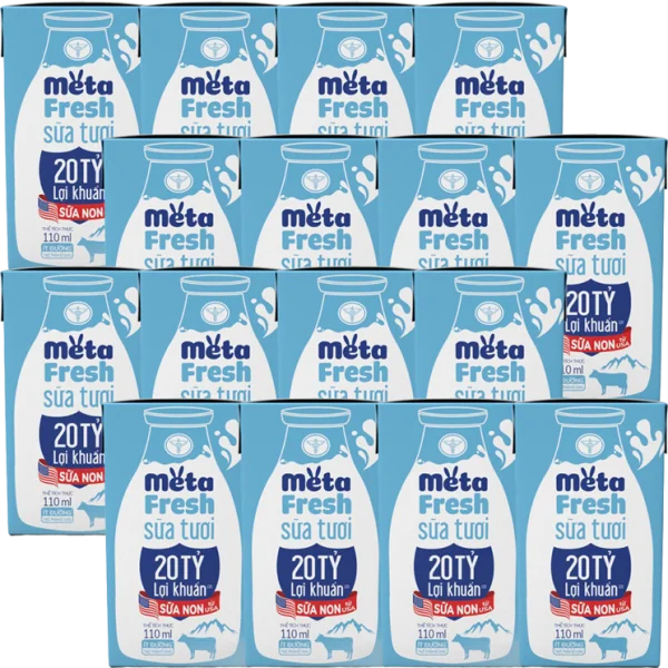 Combo 4 lốc Sữa Tươi Tiệt Trùng MetaFresh Lợi Khuẩn 110ml (lốc 4 hộp)