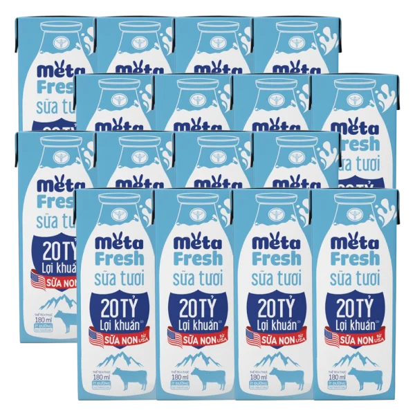 Combo 4 lốc Sữa Tươi Tiệt Trùng MetaFresh Lợi Khuẩn 180ml (lốc 4 hộp)