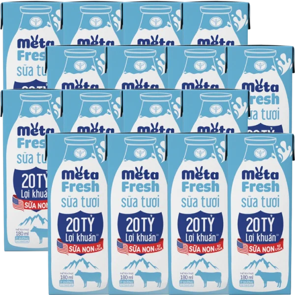 Combo 4 lốc Sữa Tươi Tiệt Trùng MetaFresh Lợi Khuẩn 180ml (lốc 4 hộp)