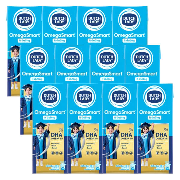 Combo 3 lốc Sữa Dinh Dưỡng Dutch Lady OmegaSmart Ít Đường 180ml (lốc 4 hộp)