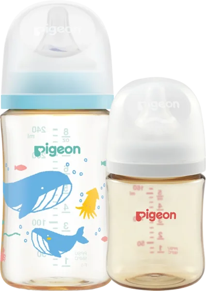 Combo 1 Bình Sữa Pigeon PPSU Softouch Baby-Friendly World 160ml (SS) và Bình Sữa Pigeon PPSU Softouch Baby-Friendly World 240ml, đại dương (M)