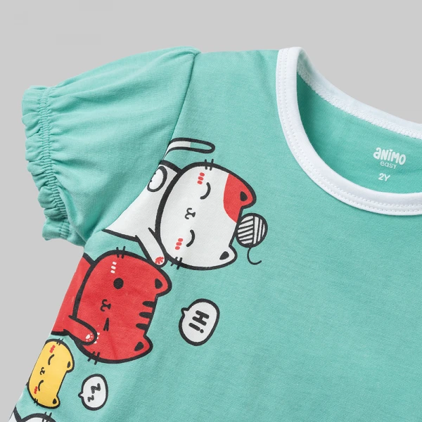 Bộ bé gái ngắn Animo Easy SU26 TX0426082 (1Y-4Y,Lá-Trắng)