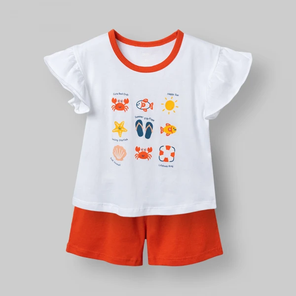 Bộ bé gái ngắn Animo Easy TX0326017 (1Y-4Y,Trắng-cam,TT02)