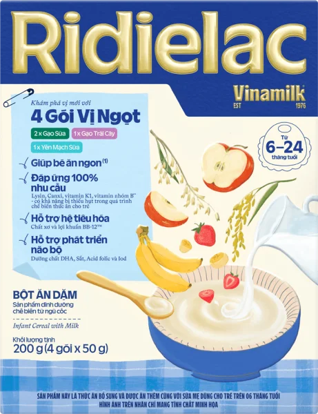 Bột ăm dặm 4 gói vị ngọt Ridielac 4 x 50g