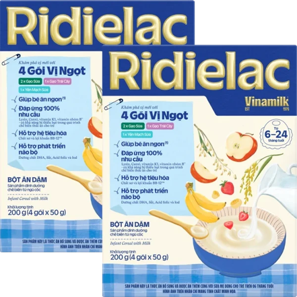 Combo 2 Bột ăm dặm 4 gói vị ngọt Ridielac 4 x 50g