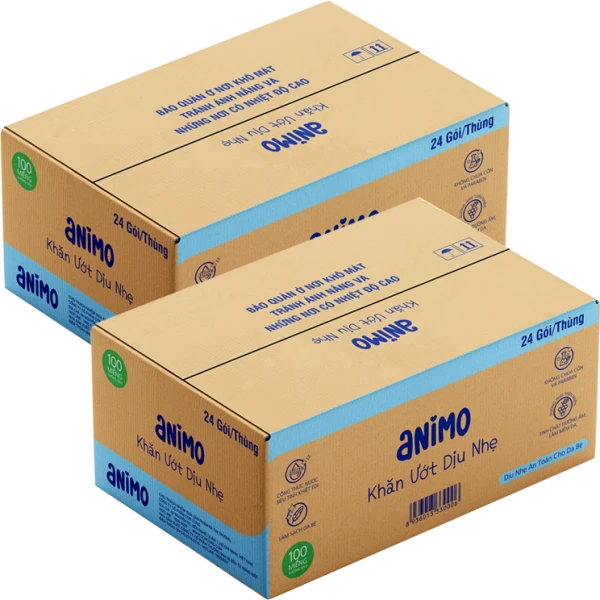 Combo 2 thùng  Khăn Ướt Dịu Nhẹ Animo không mùi (100 tờ)