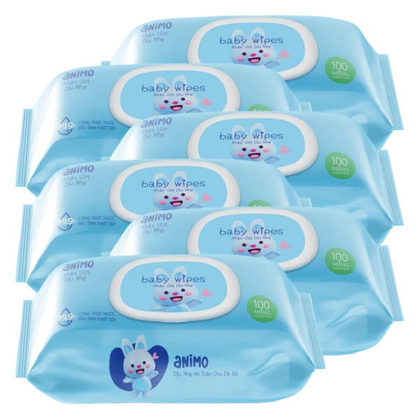 Combo 6 Khăn Ướt Dịu Nhẹ Animo không mùi (100 tờ)