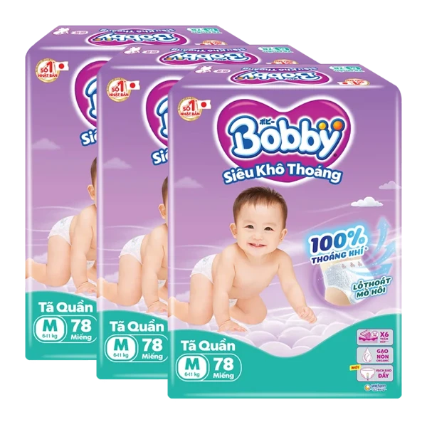 Combo 3 Tã quần Bobby size M, 78 miếng (giao bao bì ngẫu nhiên)