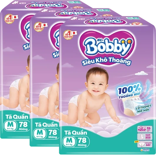 Combo 3 Tã quần Bobby size M, 78 miếng (giao bao bì ngẫu nhiên)