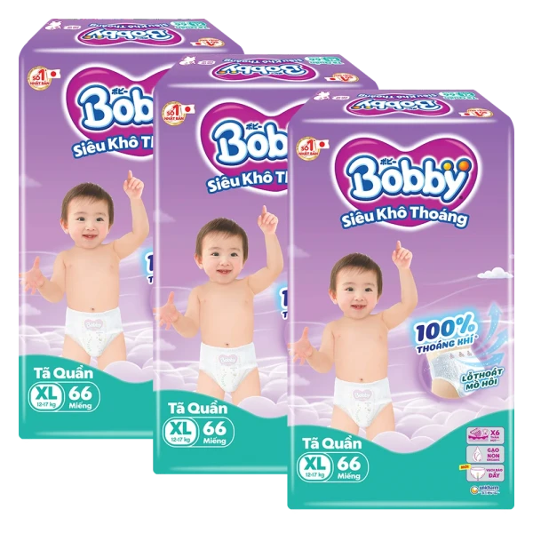 Combo 3 Tã quần Bobby size XL, 66 miếng (giao bao bì ngẫu nhiên)