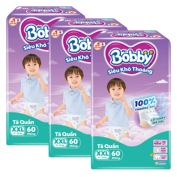 Combo 3 Tã quần Bobby size XXL, 60 miếng (giao bao bì ngẫu nhiên)