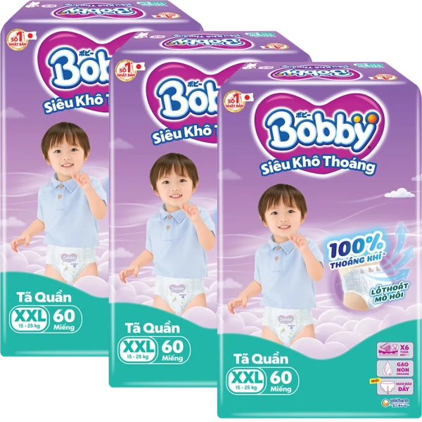 Combo 3 Tã quần Bobby size XXL, 60 miếng (giao bao bì ngẫu nhiên)