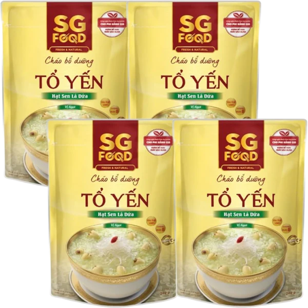 Combo 4 Cháo bổ dưỡng tổ yến hạt sen lá dứa, SG Food, 240g