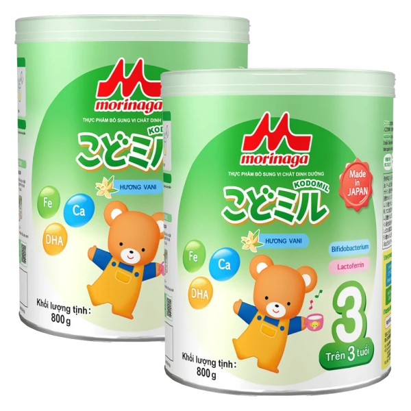 Combo 2 lon Morinaga số 3 Hương vani (Kodomil), trên 3 tuổi, 800g