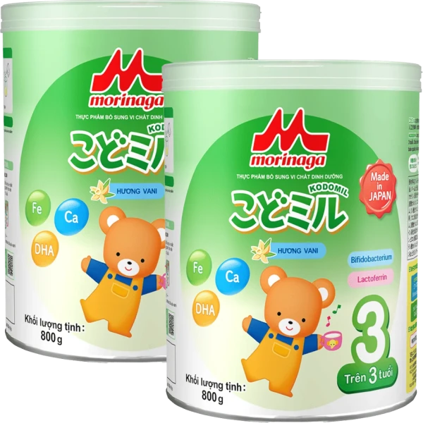 Combo 2 lon Morinaga số 3 Hương vani (Kodomil), trên 3 tuổi, 800g