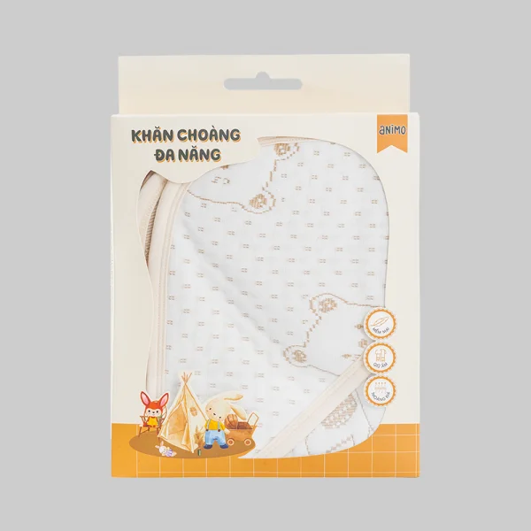 Khăn choàng ủ đa năng 2 trong 1 dệt hình gấu Animo T2503_LN001 (80x100cm, Màu be)