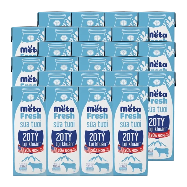 combo 6 lốc Sữa Tươi Tiệt Trùng MetaFresh Lợi Khuẩn 180ml (lốc 4 hộp)