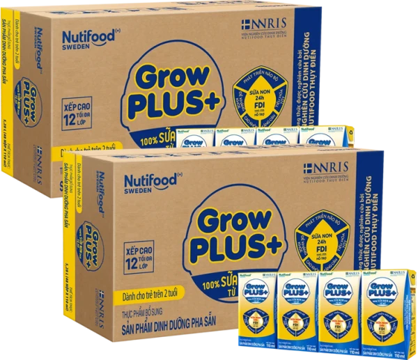 Combo 2 thùng SPDDPS GrowPLUS+ Sữa Non (Vàng), 110ml -  Lốc 4 hộp (2+)