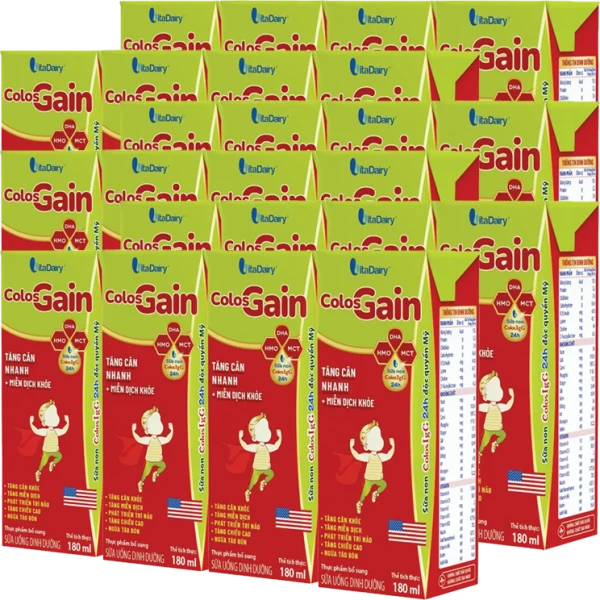 Combo 6 lốc Sữa uống dinh dưỡng Colos Gain 180ml, lốc 4 hộp (trên 1 tuổi)