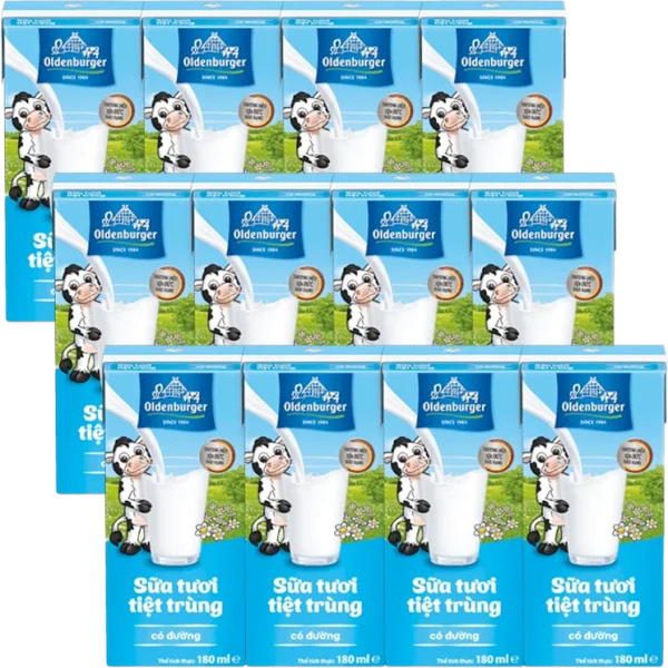 3 lốc Sữa tươi tiệt trùng Oldenburger có đường 180ml (lốc 4 hộp)