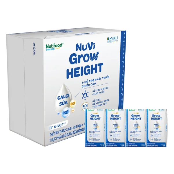 1 Thùng Sữa Bột Pha Sẵn NUVI GROW HEIGHT ít đường 110ML (6 lốc, lốc 4 hộp)