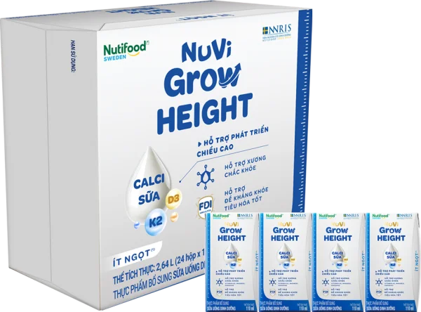 1 Thùng Sữa Bột Pha Sẵn NUVI GROW HEIGHT ít đường 110ML (6 lốc, lốc 4 hộp)