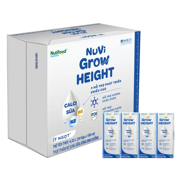 1 Thùng Sữa Bột Pha Sẵn NUVI GROW HEIGHT ít đường 180ML (6 lốc, lốc 4 hộp)