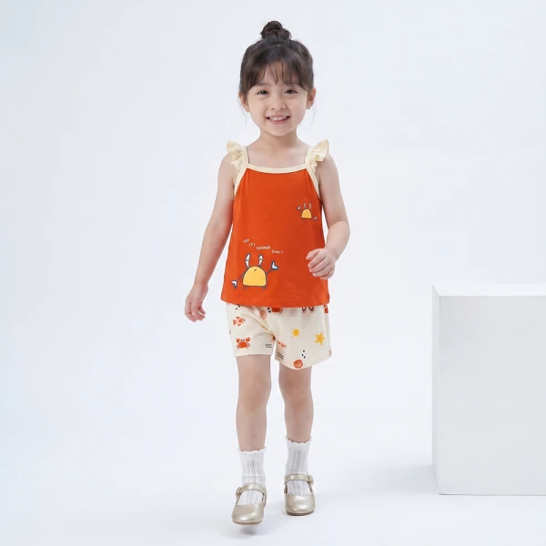 Bộ áo dây bé gái ngắn Animo Easy TX0326020 (1Y-4Y,Cam-kem,DD02)