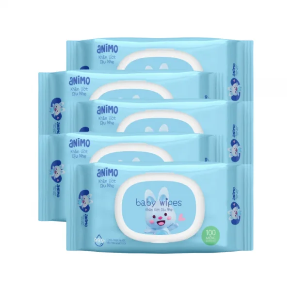 Combo 5 Khăn Ướt Dịu Nhẹ Animo không mùi (100 tờ)