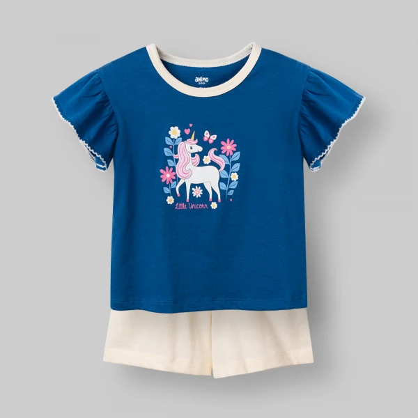 Bộ bé gái ngắn Animo Easy LU0526083 (1Y-4Y,Navy-Kem)