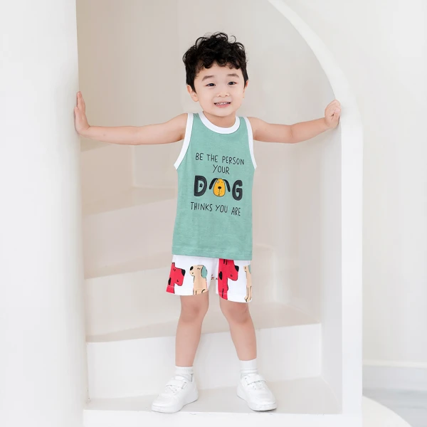 Bộ bé trai sát nách Animo Easy SU26 VD0426057 (1-4Y,Lá-Trắng)