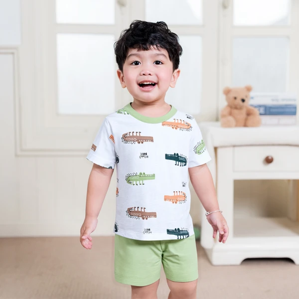 Bộ bé trai ngắn Animo Easy SU26 HN0526067 (1-4Y,Trắng-Lá)