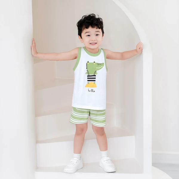 Bộ bé trai sát nách Animo Easy SU26 HN0526062 (1-4Y,Trắng-Lá)