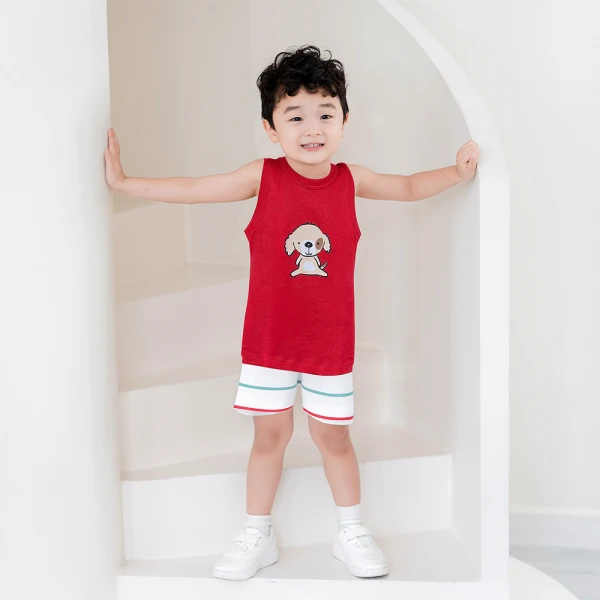 Bộ bé trai sát nách Animo Easy SU26 VD0426056 (1-4Y,Đỏ-Trắng)