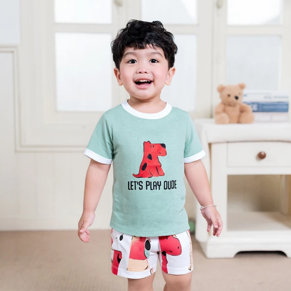 Bộ bé trai ngắn Animo Easy SU26 VD0426059 (1-4Y,Lá-Trắng)