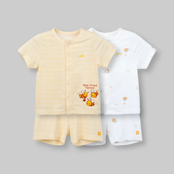Set 2 bộ kháng khuẩn modal ngắn Animo VD0126013 (0-24M,Trắng-vàng sọc)