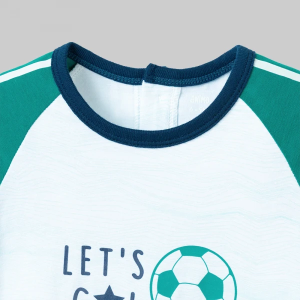 Bodysuit bé trai đùi Animo champs_soccer VD0526004 (0-12M,Trắng-xanh cổ vịt)
