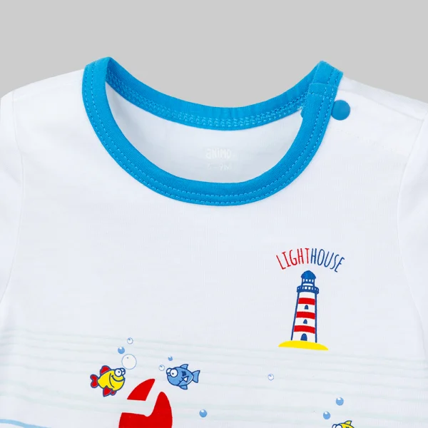 Bodysuit bé trai đùi Animo Ocean Friends VD0226003 (0-3M,Trắng - Xanh đậm,TT02)